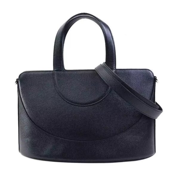 Auth BVLGARI Handbag Shoulder Bag Black Leather - Picture 1 of 13